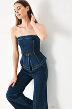 Load image into Gallery viewer, SKYLINE FLARE DENIM TUBE TOP