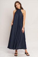 Load image into Gallery viewer, MIDNIGHT FLOW WOVEN MIDI HALTER DRESS