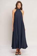 Load image into Gallery viewer, MIDNIGHT FLOW WOVEN MIDI HALTER DRESS