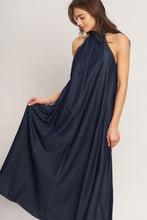Load image into Gallery viewer, MIDNIGHT FLOW WOVEN MIDI HALTER DRESS