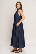 Load image into Gallery viewer, MIDNIGHT FLOW WOVEN MIDI HALTER DRESS