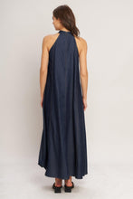 Load image into Gallery viewer, MIDNIGHT FLOW WOVEN MIDI HALTER DRESS