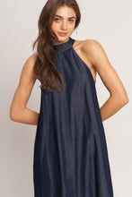 Load image into Gallery viewer, MIDNIGHT FLOW WOVEN MIDI HALTER DRESS