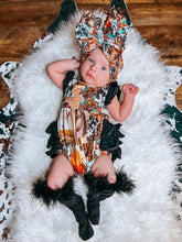 Load image into Gallery viewer, Western collage ruffle romper