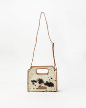 Load image into Gallery viewer, Alma Medium Hand Bag In Black &amp; White Cowhide