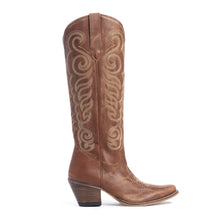 Load image into Gallery viewer, Myra Nalejandra Mocha Brown Leather Boots for Women - Embroidered Tall Western Heels with Pointed Toe for Festive Country Style