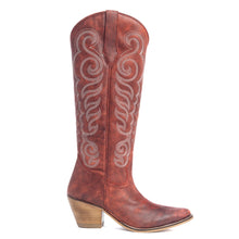 Load image into Gallery viewer, Myra Nalejandra Leather Boots for Women – Western Swirl Stitching, Low Block Heel for Country Style and Everyday Comfort