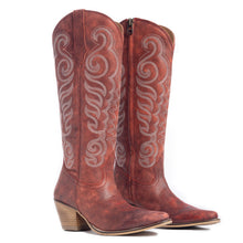 Load image into Gallery viewer, Myra Nalejandra Leather Boots for Women – Western Swirl Stitching, Low Block Heel for Country Style and Everyday Comfort