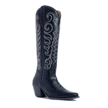 Load image into Gallery viewer, Myra Nalejandra Ebony Black Leather Boots for Women - Embroidered Tall Western Heels with Pointed Toe for Festive Country Style
