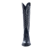 Load image into Gallery viewer, Myra Nalejandra Ebony Black Leather Boots for Women - Embroidered Tall Western Heels with Pointed Toe for Festive Country Style