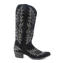 Load image into Gallery viewer, Midnight Trail Embroidered Leather Boots in Shadow Black
