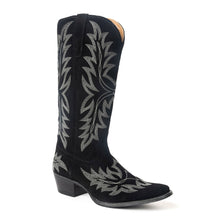 Load image into Gallery viewer, Midnight Trail Embroidered Leather Boots in Shadow Black