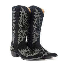 Load image into Gallery viewer, Midnight Trail Embroidered Leather Boots in Shadow Black