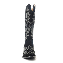 Load image into Gallery viewer, Midnight Trail Embroidered Leather Boots in Shadow Black