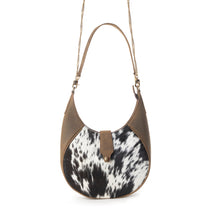 Load image into Gallery viewer, Myra Dakota Moon Hairon Leather Bag in Midnight Tan