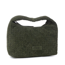 Load image into Gallery viewer, Myra Saddle Weave Genuine Suede Leather Bag in Olive Moss