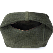 Load image into Gallery viewer, Myra Saddle Weave Genuine Suede Leather Bag in Olive Moss