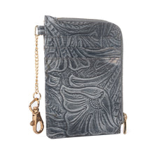 Load image into Gallery viewer, Myra Summer Grove Embossed Leather Credit Card Holder in Slate Grey