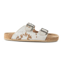 Load image into Gallery viewer, Myra Restful Hairon Leather Slides for Women – Adjustable Straps, Cork Footbed &amp; Stylish Dual Buckle
