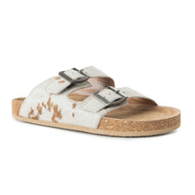 Load image into Gallery viewer, Myra Restful Hairon Leather Slides for Women – Adjustable Straps, Cork Footbed &amp; Stylish Dual Buckle