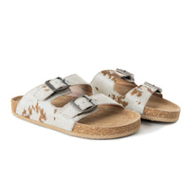Load image into Gallery viewer, Myra Restful Hairon Leather Slides for Women – Adjustable Straps, Cork Footbed &amp; Stylish Dual Buckle