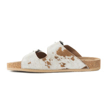 Load image into Gallery viewer, Myra Restful Hairon Leather Slides for Women – Adjustable Straps, Cork Footbed &amp; Stylish Dual Buckle