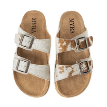 Load image into Gallery viewer, Myra Restful Hairon Leather Slides for Women – Adjustable Straps, Cork Footbed &amp; Stylish Dual Buckle