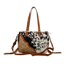 Load image into Gallery viewer, Myra Laredo Concealed Carry Bag - Hand-Stitched Hair-On Leather Satchel with Embossed Detailing and Western Fringe Design