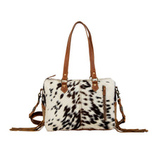 Load image into Gallery viewer, Myra Laredo Concealed Carry Bag - Hand-Stitched Hair-On Leather Satchel with Embossed Detailing and Western Fringe Design