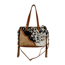 Load image into Gallery viewer, Myra Laredo Concealed Carry Bag - Hand-Stitched Hair-On Leather Satchel with Embossed Detailing and Western Fringe Design