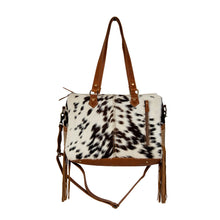 Load image into Gallery viewer, Myra Laredo Concealed Carry Bag - Hand-Stitched Hair-On Leather Satchel with Embossed Detailing and Western Fringe Design