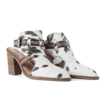 Load image into Gallery viewer, Myra Beth Jane Hairon Leather Boots - Handtooled Ankle Strap Brunch Boots for Bold Cowgirl Vibes