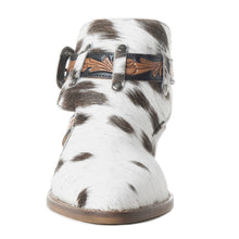 Load image into Gallery viewer, Myra Beth Jane Hairon Leather Boots - Handtooled Ankle Strap Brunch Boots for Bold Cowgirl Vibes