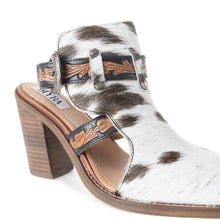 Load image into Gallery viewer, Myra Beth Jane Hairon Leather Boots - Handtooled Ankle Strap Brunch Boots for Bold Cowgirl Vibes