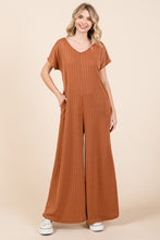 Load image into Gallery viewer, BOMBOM Ribbed Short Sleeve Wide Leg Jumpsuit