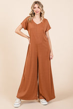 Load image into Gallery viewer, BOMBOM Ribbed Short Sleeve Wide Leg Jumpsuit