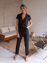 Load image into Gallery viewer, Tied Collared Neck Short Sleeve Jumpsuit