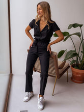 Load image into Gallery viewer, Tied Collared Neck Short Sleeve Jumpsuit