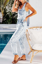 Load image into Gallery viewer, Pocketed Half Button Sleeveless Denim Jumpsuit