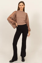 Load image into Gallery viewer, HYFVE Ruched Sheer Long Sleeve Mock Neck Blouse