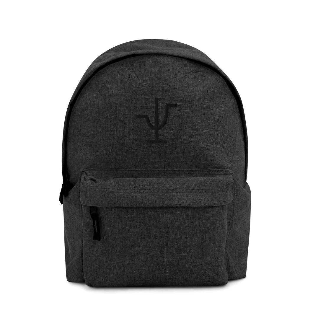 Black Branded Embroidered Backpack