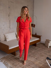 Load image into Gallery viewer, Tied Collared Neck Short Sleeve Jumpsuit