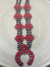 Load image into Gallery viewer, Faux Coral Long Squash Blossom Statement Necklace - 32 inch necklace