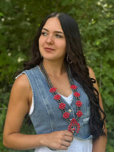 Load image into Gallery viewer, Faux Coral Long Squash Blossom Statement Necklace - 32 inch necklace