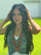 Load image into Gallery viewer, Faux Coral Long Squash Blossom Statement Necklace - 32 inch necklace