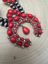 Load image into Gallery viewer, Faux Coral Long Squash Blossom Statement Necklace - 32 inch necklace