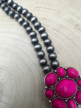Load image into Gallery viewer, Faux Pink Squash Blossom Necklace on Double Strand Pearls -  18 inch necklace
