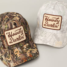 Load image into Gallery viewer, Howdy Darlin' Embroidery Patch Camo Trucker Hat