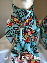 Load image into Gallery viewer, Wild Rag 100% Silk Light Blue with Orange Serape Cowboy Western Neck Scarf Bandanna by Double B Wild Rags