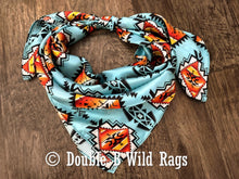 Load image into Gallery viewer, Wild Rag 100% Silk Light Blue with Orange Serape Cowboy Western Neck Scarf Bandanna by Double B Wild Rags